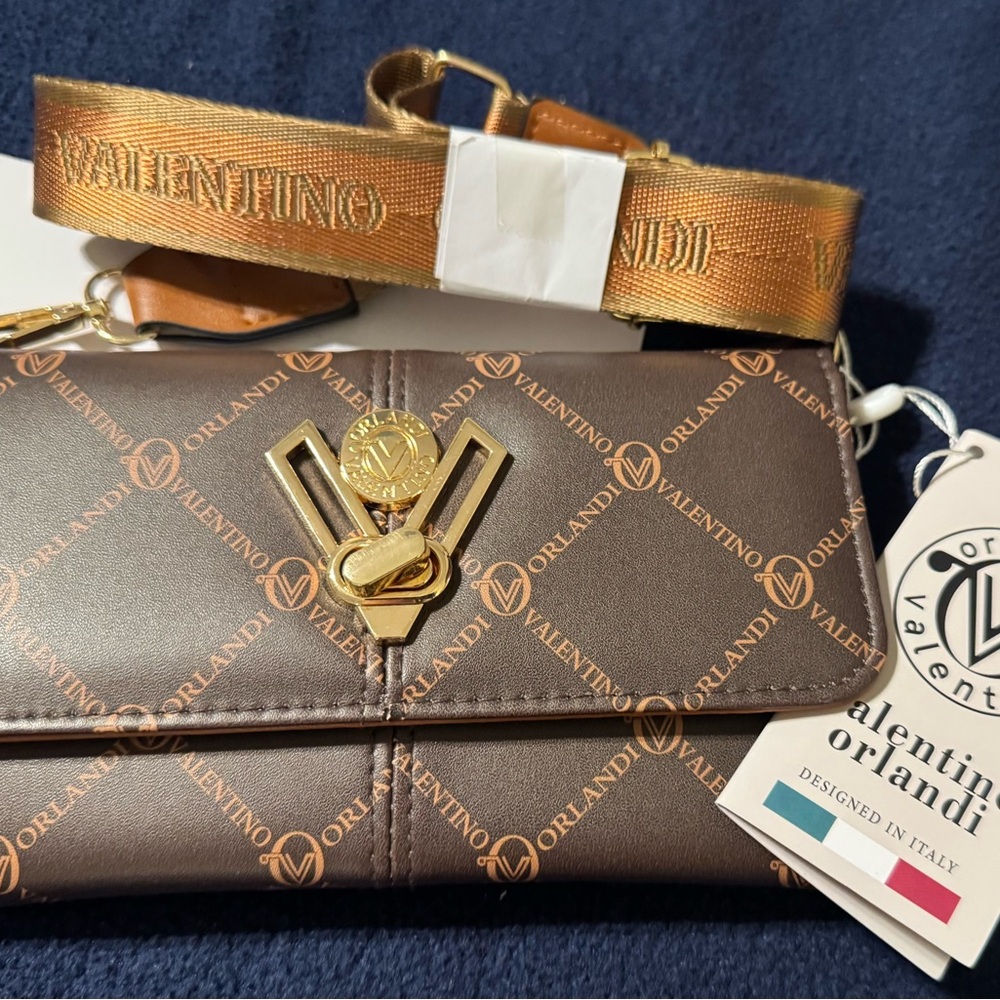 Valentino Orlandi Gold and Brown Crossbody